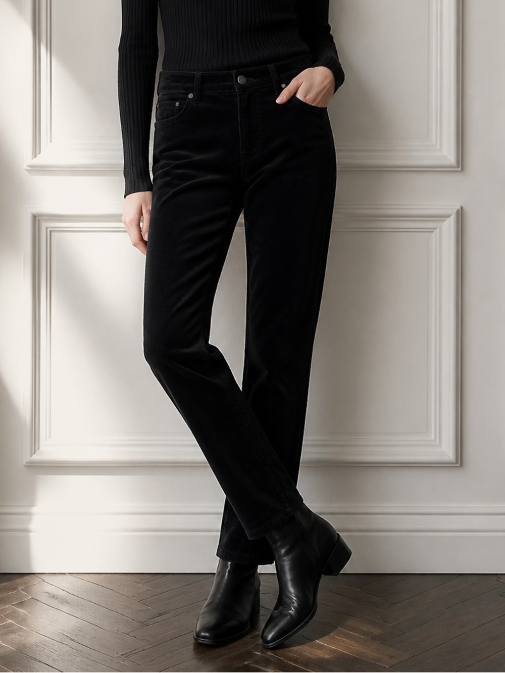 LOFT Black Straight-Leg Microfiber/Suede Jeans